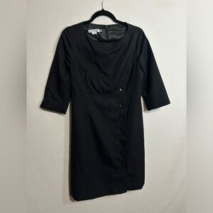 Vintage Pendleton 100% Virgin Wool Lined Black Midi Shift Dress Size 8 petite